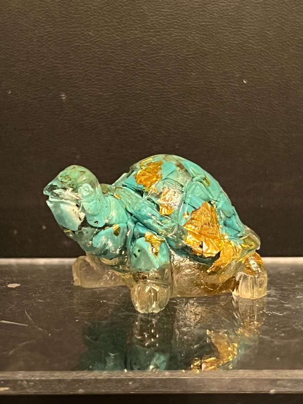 Turquoise/Gold Colored Stone Turtle Figurine (145)